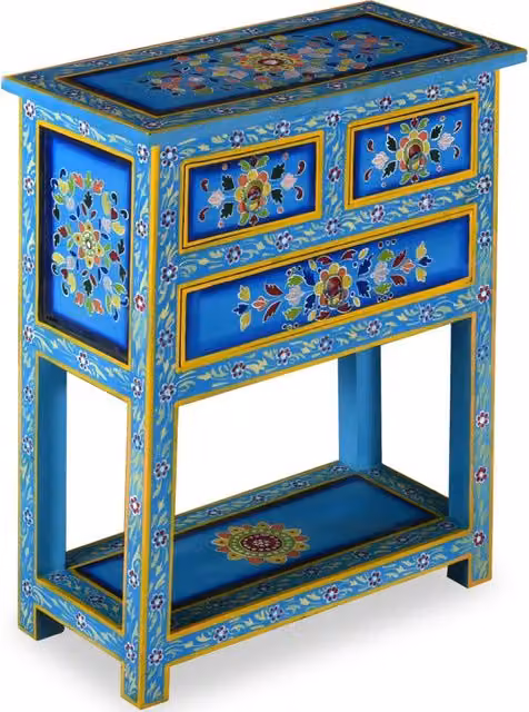 Credenza con Cassetti Massello di Mango Turchese Dipinta a Mano 244840