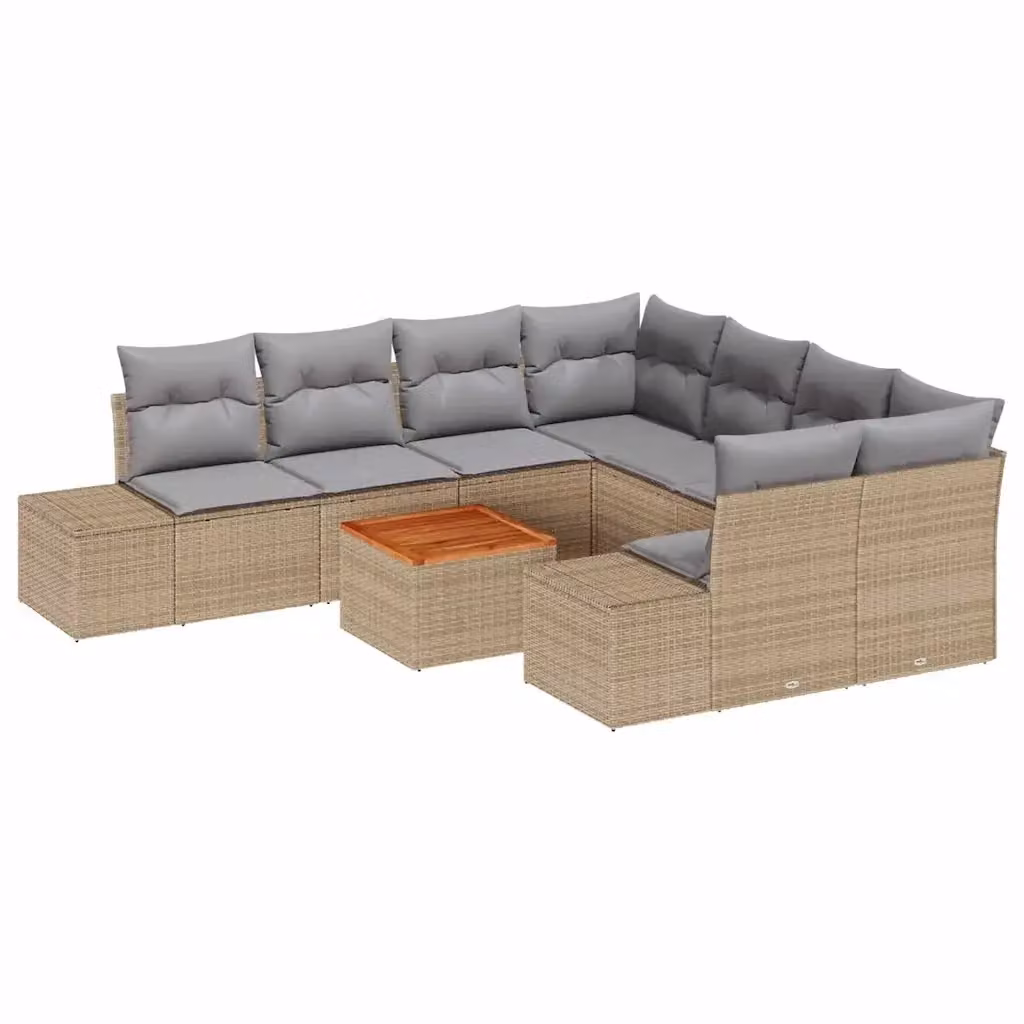 Set Divano da Giardino vidaXL 9 Pezzi in Polyrattan con Cuscini Beige e Grigio – 2