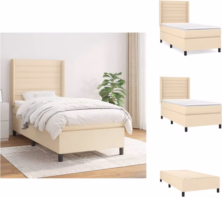 vidaXL Letto a molle con materasso crema 100x200 cm in tessuto - Letti e strutture letto