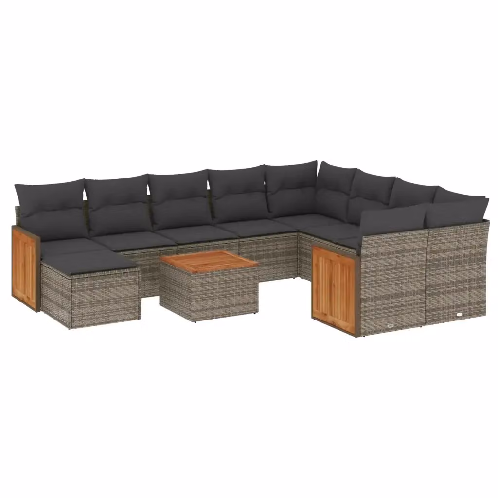 Set di Divani da Giardino VIDAXL in Polyrattan Grigio con Cuscini, Design Moderno a L, 11 Pezzi – 2