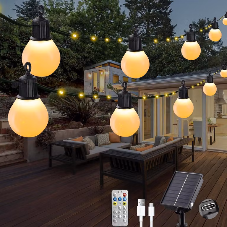 Catena luminosa solare, 10 metri, 100 LED, luce calda, grado di protezione IP65, con telecomando