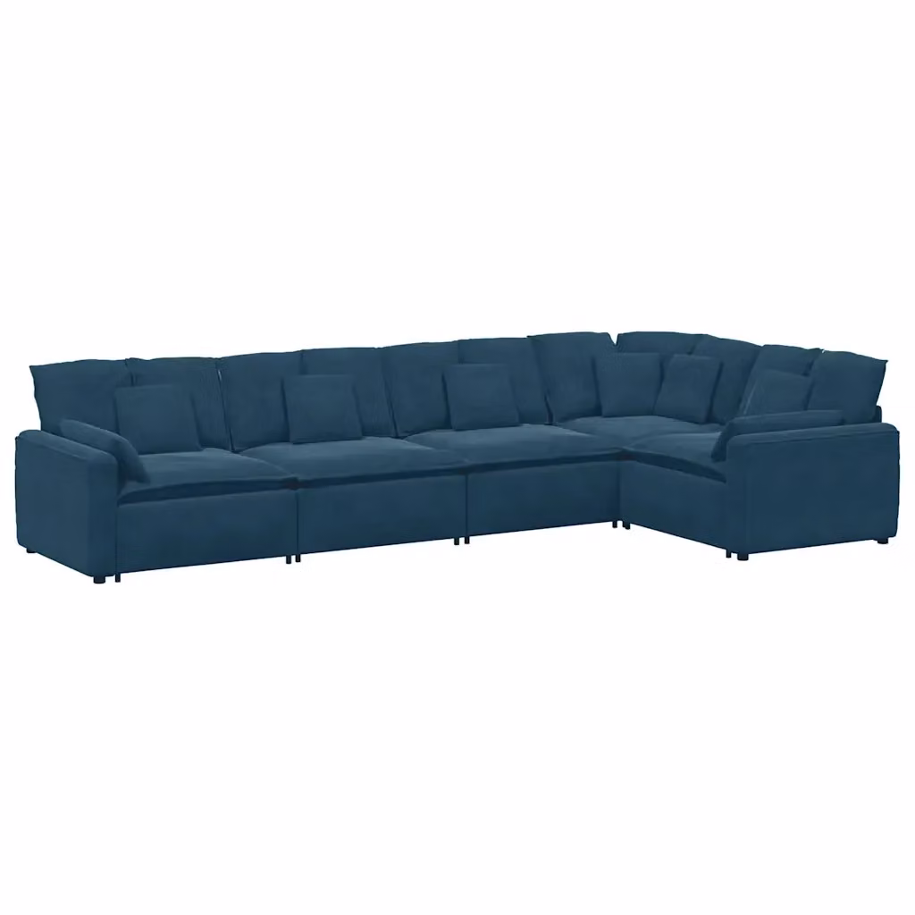 Divano Modulare Moderno vidaXL in Velluto Blu con Cuscini e Struttura in Metallo – 2