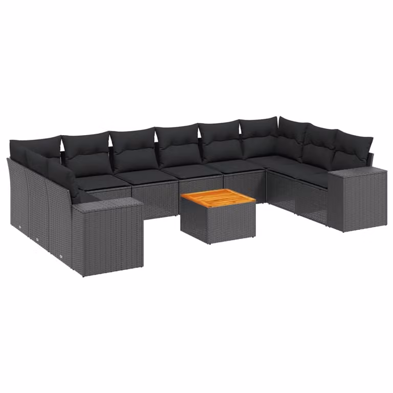Set Divani da Giardino 11 pz con Cuscini in Polyrattan Nero