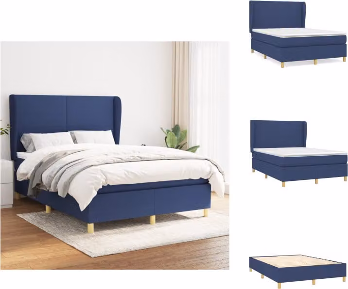 vidaXL Letto a molle con materasso blu 140x200 cm in tessuto - Letti & strutture letto