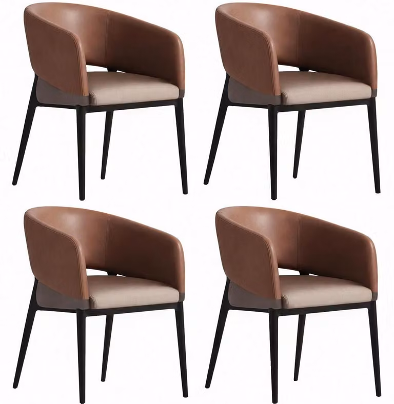 Set di 4 moderne sedie da ufficio, con rivestimento in pelle e eleganti gambe in metallo