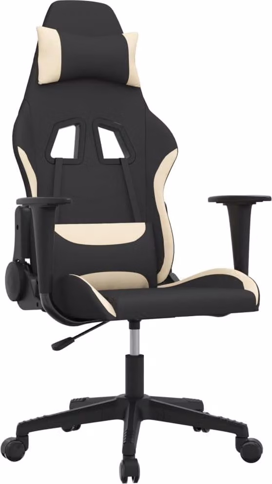 Sedia da Gaming Nero e Crema in Tessuto