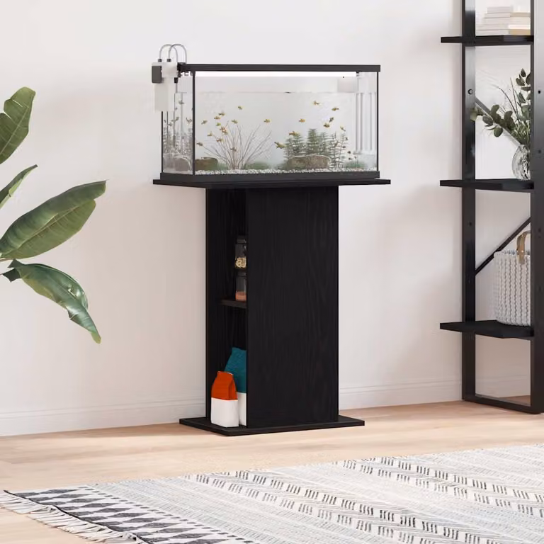 vidaXL Supporto per Acquario in MDF Rovere Nero Opaco L: 60,5 cm, P: 36 cm, H: 72,5 cm