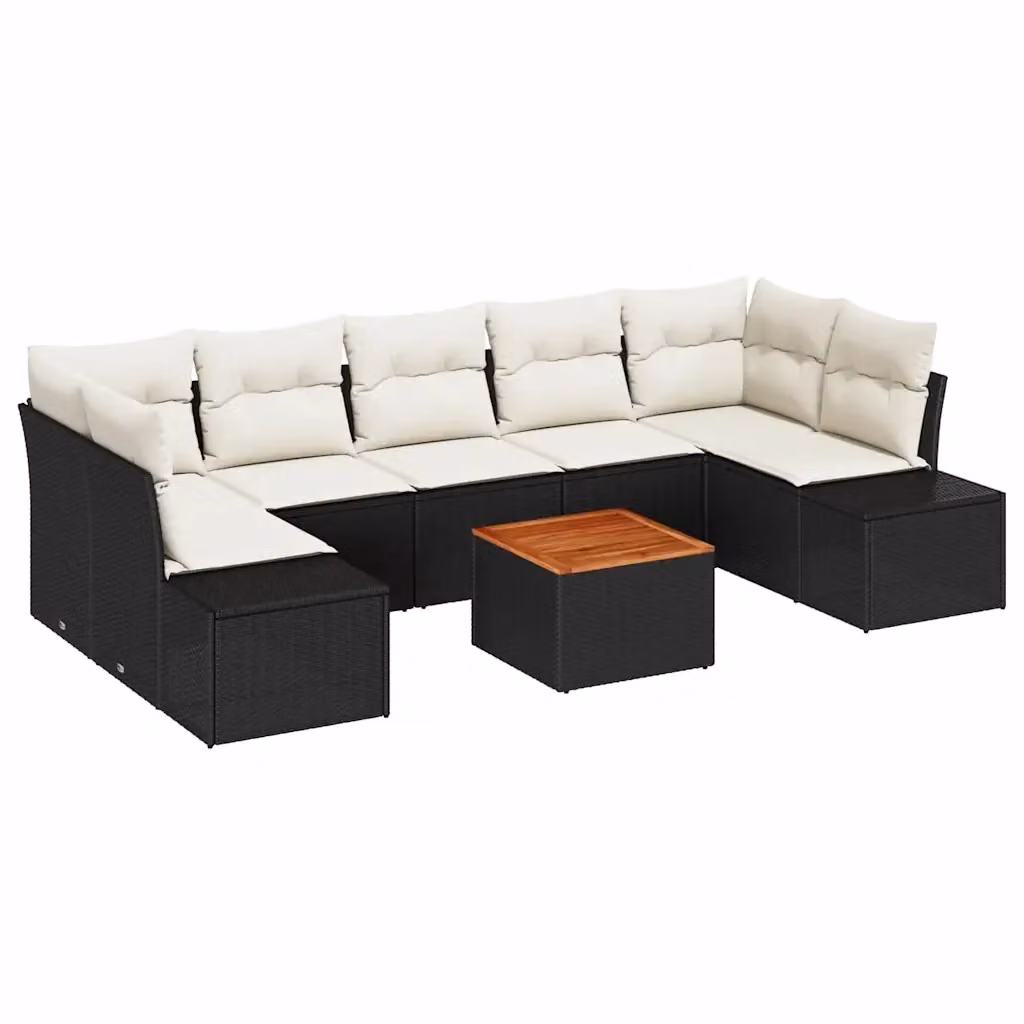 Set Divano da Giardino vidaXL 8 Pezzi in Polyrattan con Cuscini Nero e Beige – 2