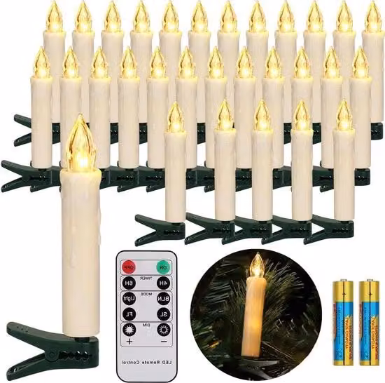 Luminarie LED a cera - Luminarie LED a cera per albero di Natale con timer e telecomando, regolabile, con 30 LED, illuminazione esterna, impermeabile all'acqua, inclusa batteria.