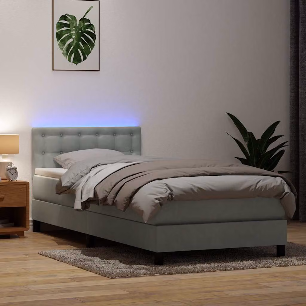 Letto a molle con materasso e illuminazione LED vidaXL in velluto grigio chiaro L: 80 cm, P: 210 cm