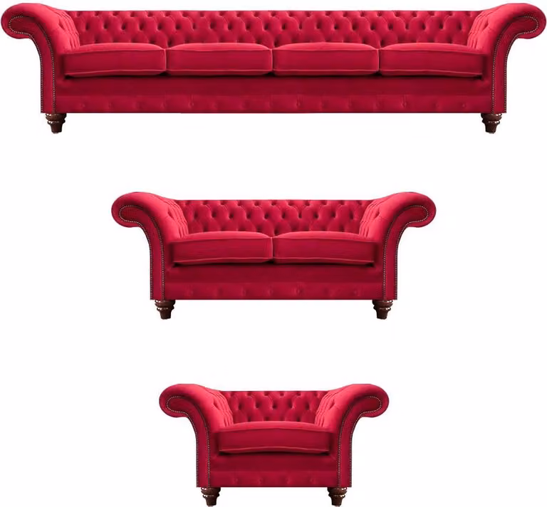 Rote Chesterfield Couchgarnitur Moderne Wohnzimmer Polstersofas 3tlg