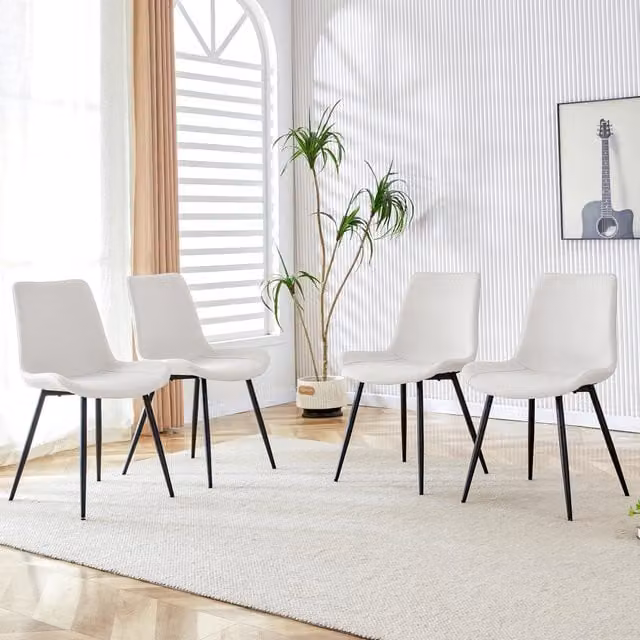 Set di 4 sedie da pranzo MINIMAL in similpelle bianca con gambe in metallo nero