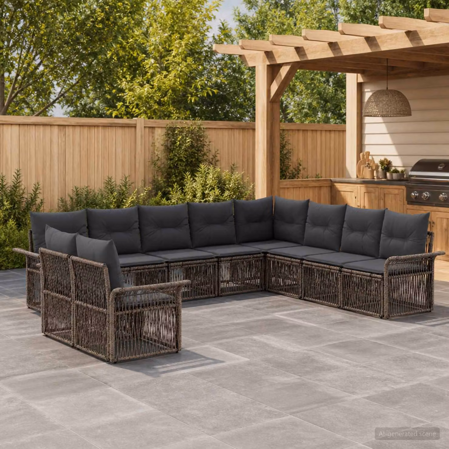 Set Divano da Giardino vidaXL 10 pz Grigio a forma di U con Cuscini e Struttura in Metallo