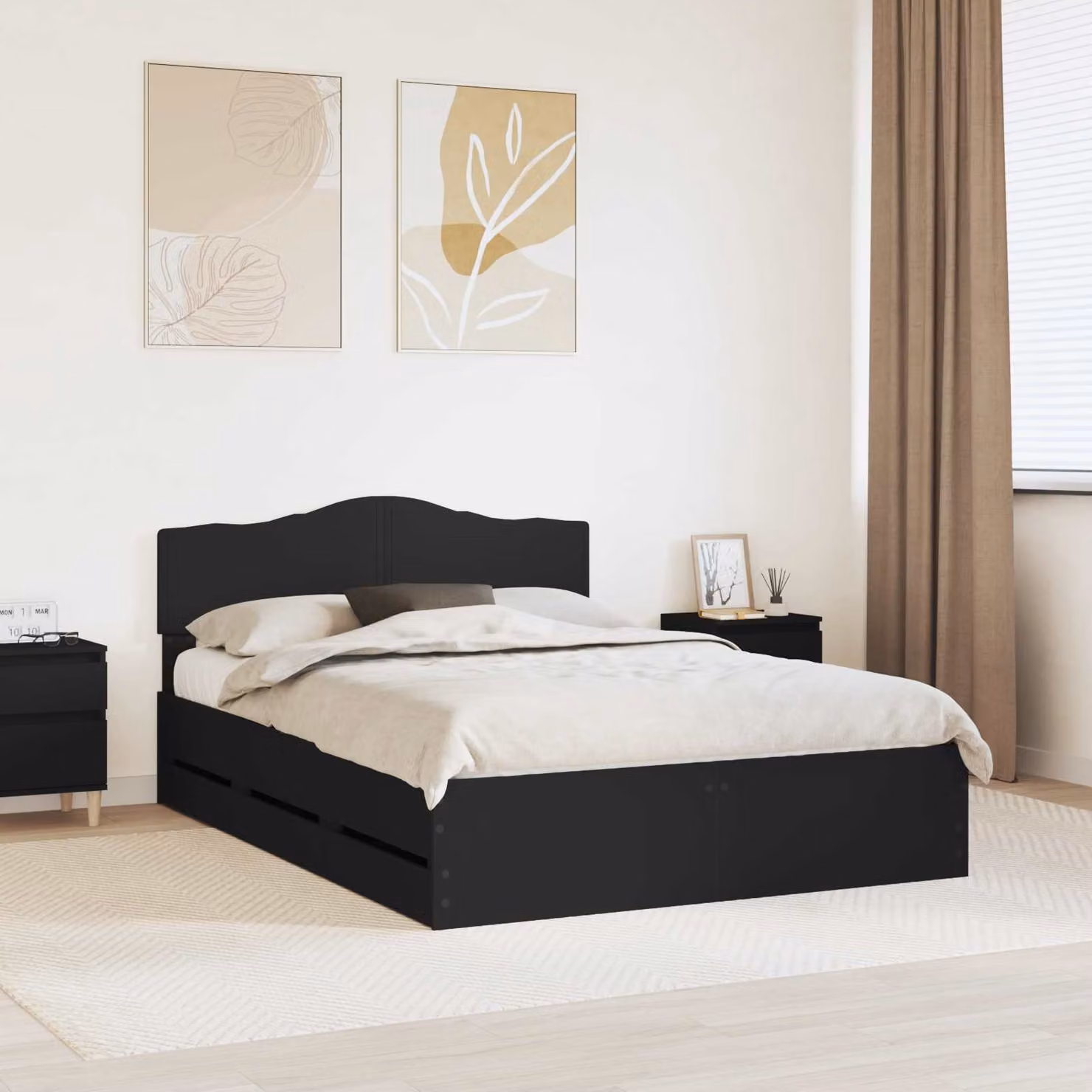 Struttura del letto moderna vidaXL in legno ingegnerizzato nero L/P/H: 140 x 200 x 90 cm