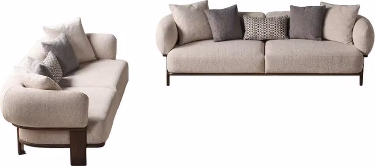 Hellbeige Moderne Sofagarnitur Wohnzimmer 2x Dreisitzer Polster Sofas