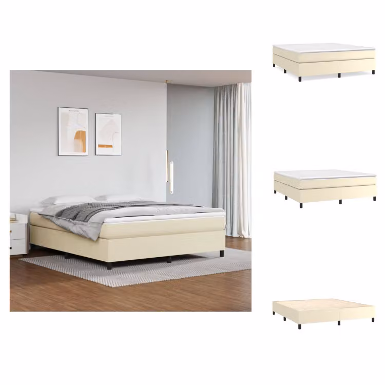 Letto con rete a molle e materasso, colore crema, 160x200 cm, rivestito in ecopelle - Letti e strutture per letto