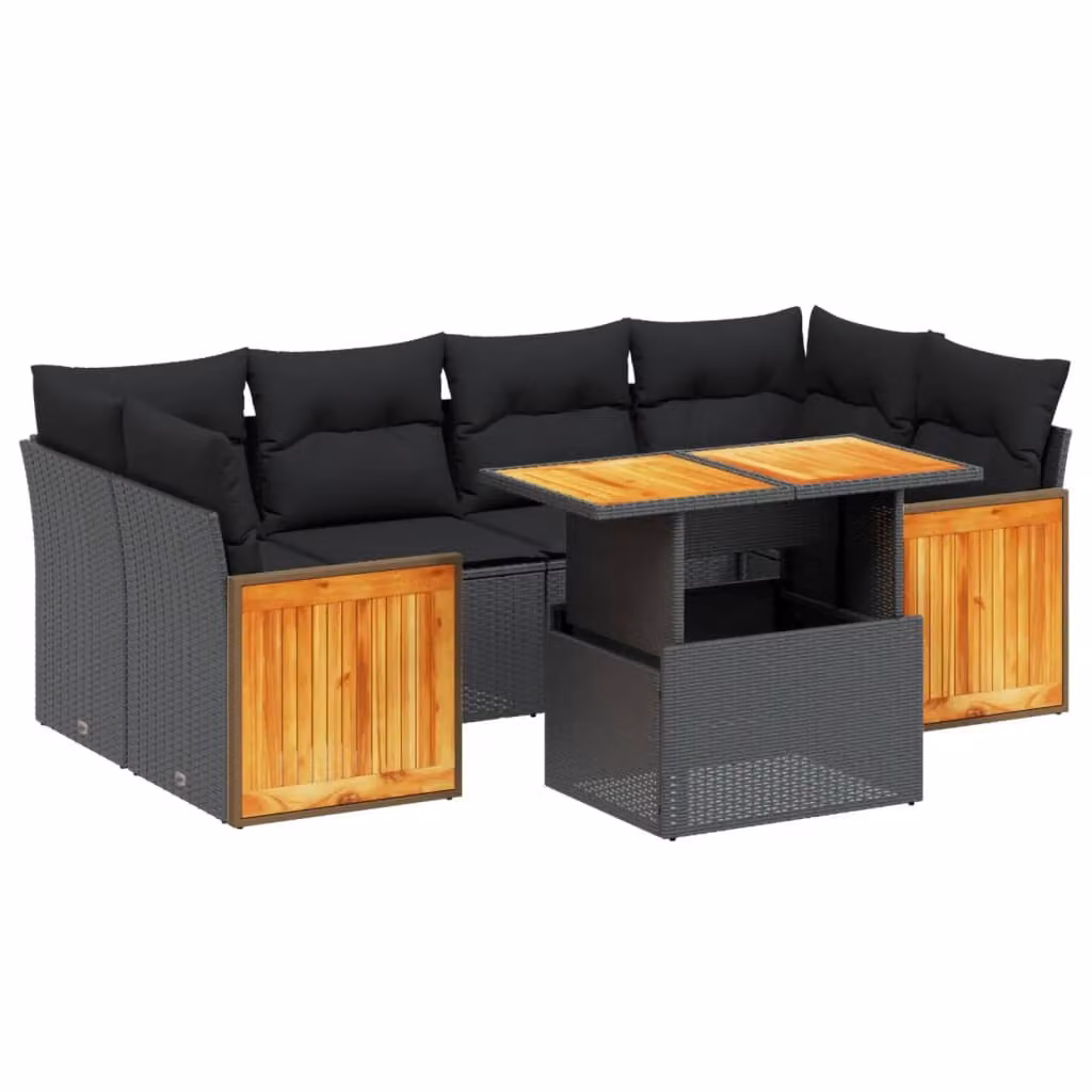 Set Divani da Giardino con Cuscini 7pz Nero Polyrattan