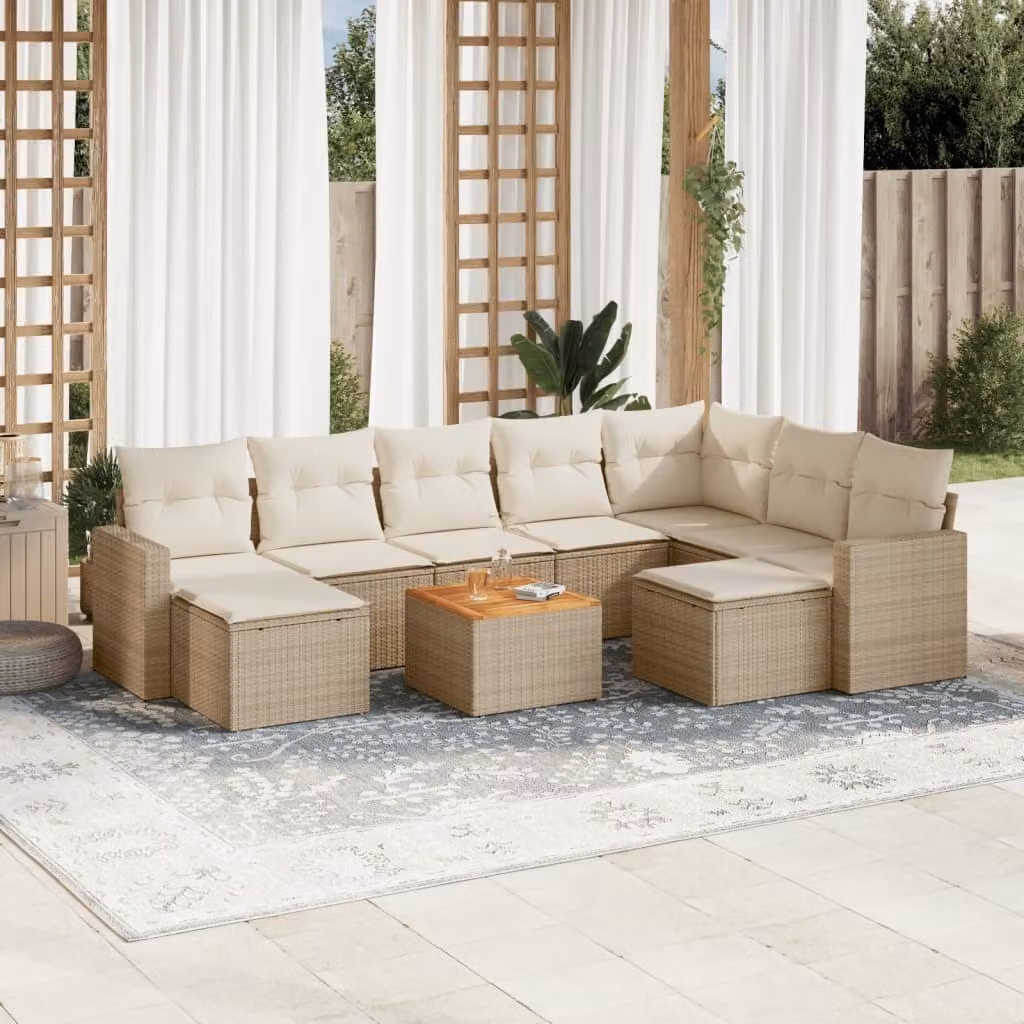 Maison Exclusive - Set Divano da Giardino 10 pz con Cuscini Beige in Polyrattan