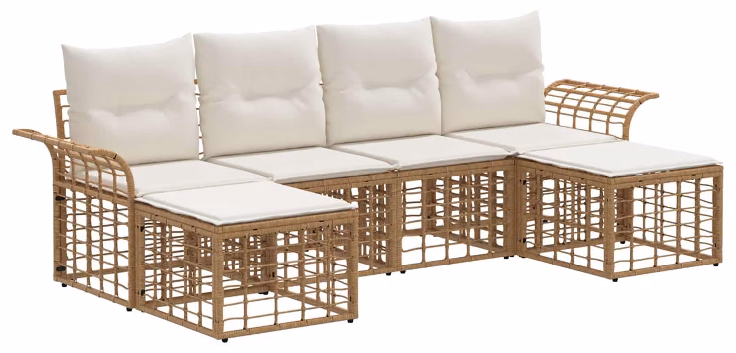 Set di divani da esterno 6 pcs Naturale e Bianco Crema