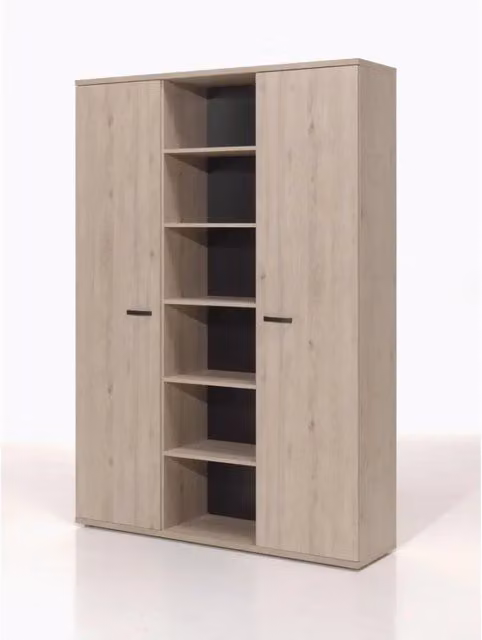 Mobile alto per ufficio con 2 porte e scaffali in colore rovere chiaro - Collezione YUKON