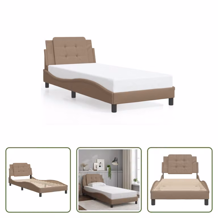 The Living Store Giroletto con testiera cappuccino-marrone 80x200 cm in ecopelle