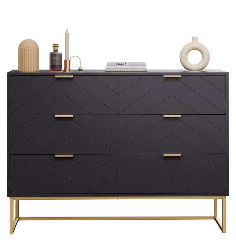 Comodino con 6 cassetti, mobiletto laterale, tavolino, dimensioni 100x34x73,5 cm, colore nero