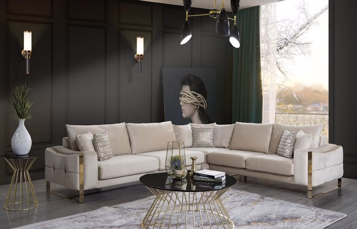 Ecksofa L-Form Sofa Couch Design Couchen Polster Textil Eck Garnitur Beige