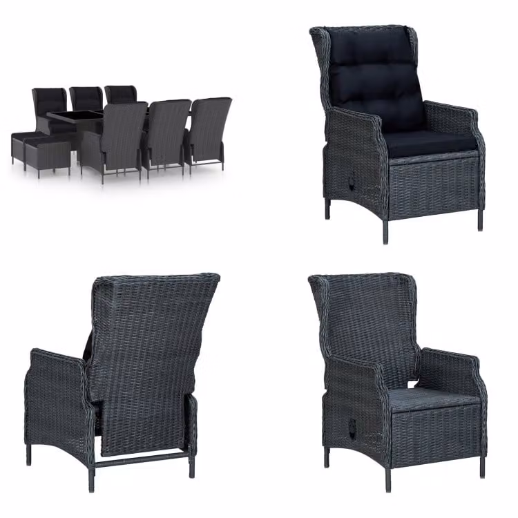 vidaXL Set da pranzo da giardino 9 pezzi con cuscini in poly rattan grigio scuro - Set di mobili da giardino - Set di mobili da giardino - Tavolo e sedia da giardino - Tavoli e sedie da giardino