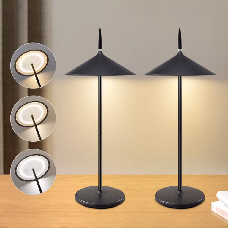 ZMH Lampada da tavolo senza fili, lampada da comodino a batteria, set da 2, lampada da tavolo a LED 1800 mAh, ricaricabile, dimmerabile tramite tocco, nera, moderna, lampada da esterno IP44 con USB per balcone, giardino, tavolo da pranzo, campeggio