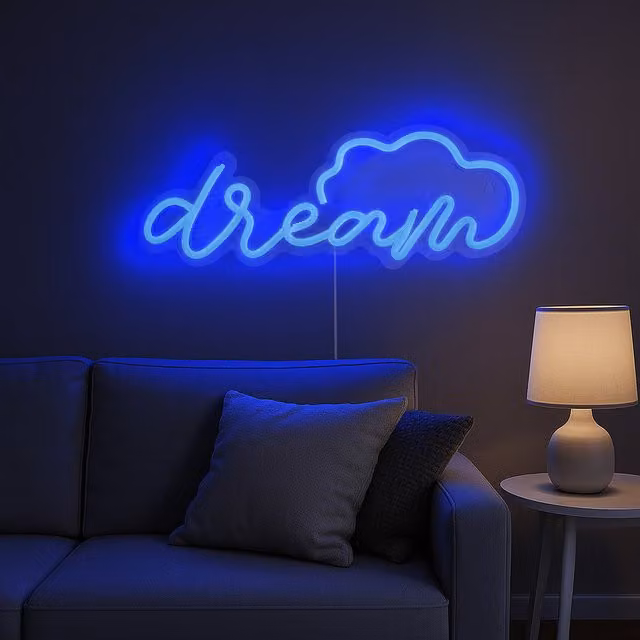 Scritta neon LED Dream KASANOVA blu per parete con alimentazione USB