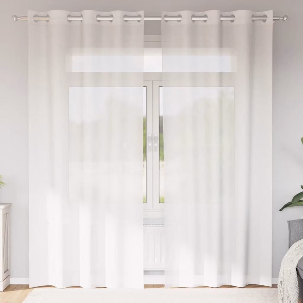 Set di 2 tende in voile semi-trasparenti vidaXL con occhielli, colore bianco, in poliestere