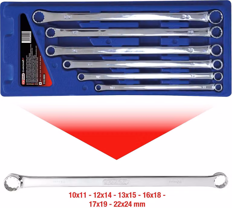 KS TOOLS CHROMEplus set di chiavi a doppio anello XL 6 pz - 518.0800