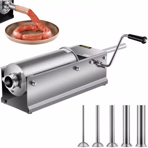 Insaccatrice per Salsicce Orizzontale Manuale VEVOR in Acciaio Inox Argento, Macchina Riempitrice da Tavolo da 5L per Uso Casalingo e Commerciale