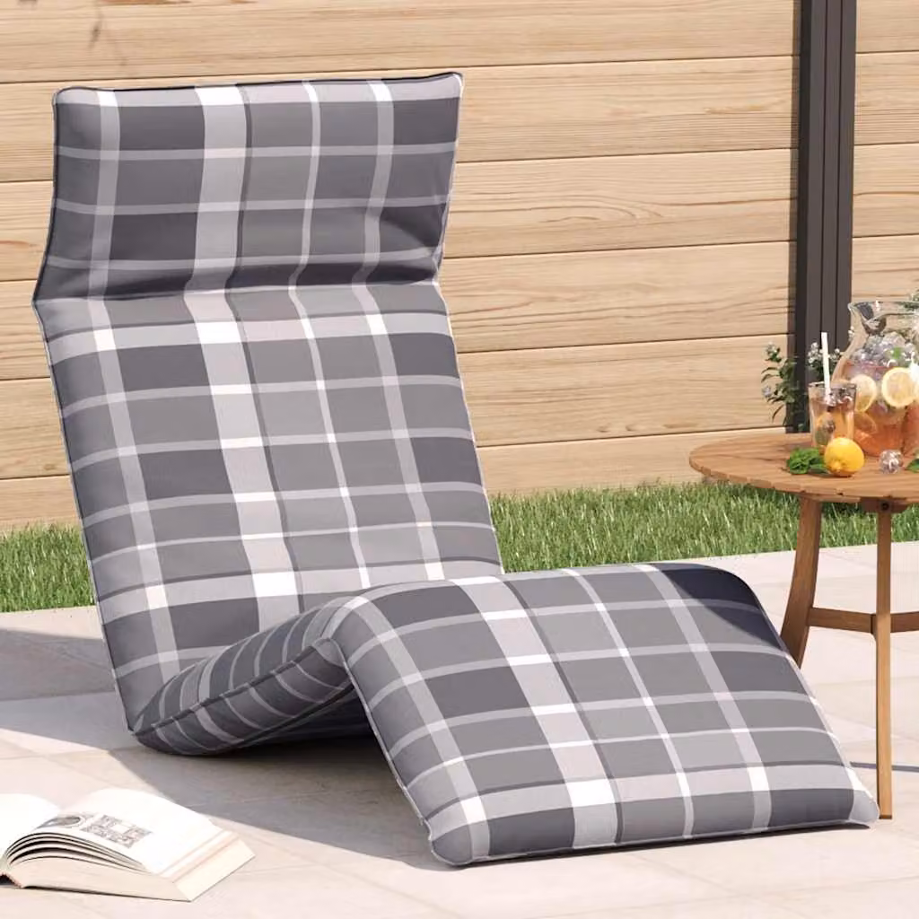 vidaXL Lettino Pieghevole con Tessuto Oxford a Quadri Grigi e Struttura in Acciaio, L 175 x P 54 x H 8,5 cm
