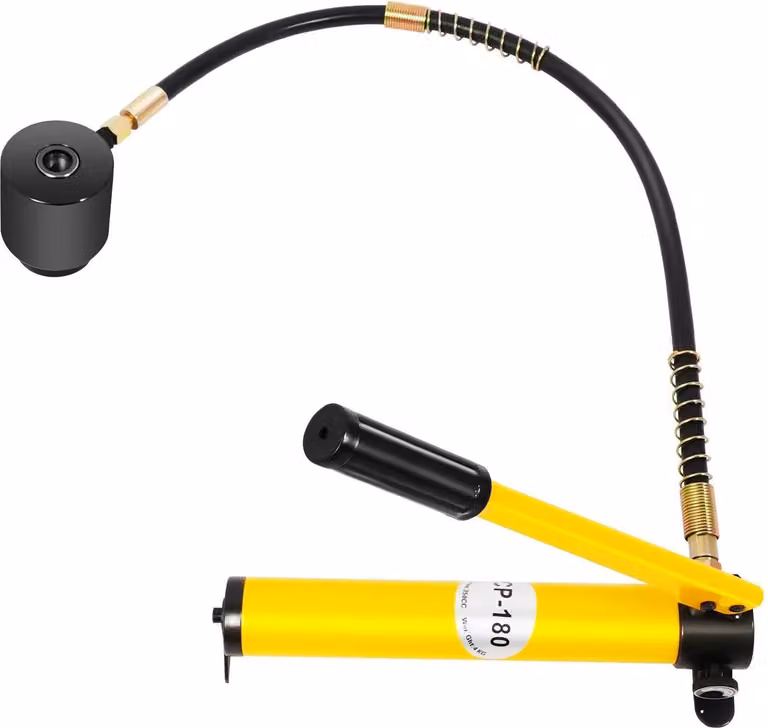 Set punzonatrice idraulica - Pompa idraulica - Forza di pressatura 15 t - Per lamiera - Dimensioni fori 16-101 mm - Portatile - Giallo