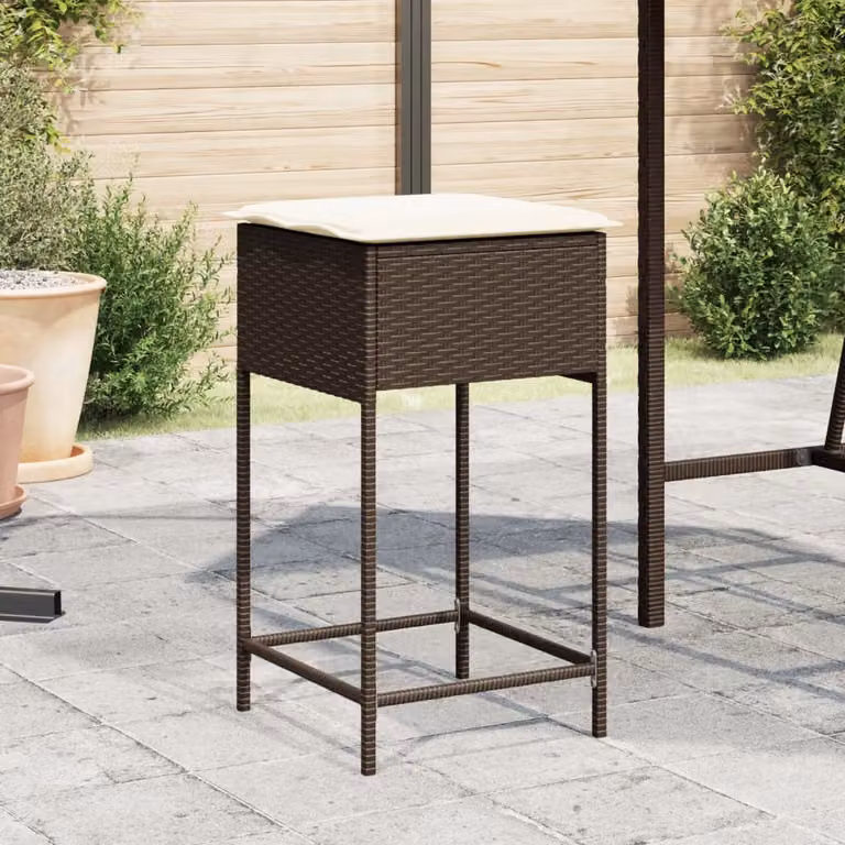 Set di 2 sgabelli da bar vidaXL in polyrattan marrone con cuscini bianchi rimovibili