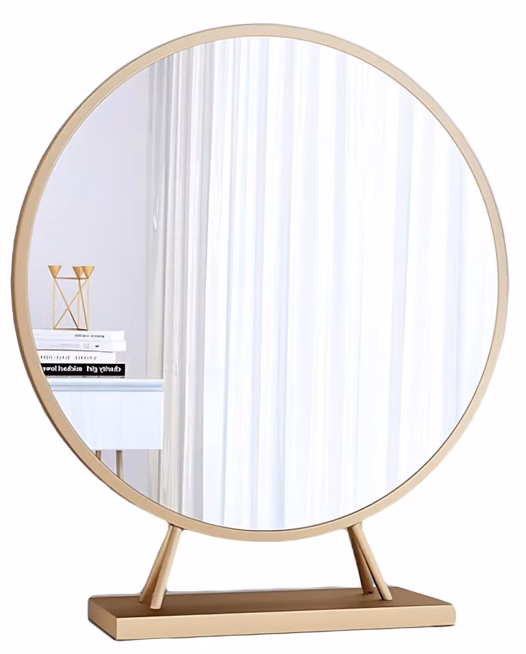 Specchio da trucco rotondo con base in stile scandinavo (oro, 30 cm)