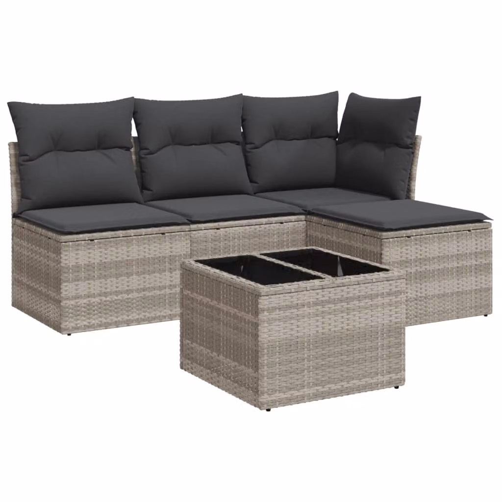 Set Divano da Giardino 5pz con Cuscini Grigio Chiaro Polyrattan