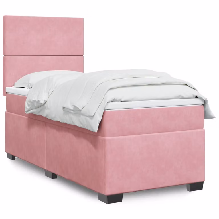 vidaXL Giroletto a Molle con Materasso Ibrido in Velluto Rosa e Bianco L/P: 90 x 200 cm