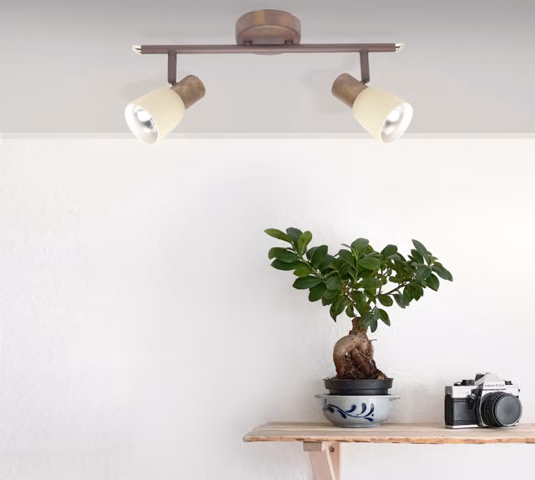 BRILLANTE tubo spot Luca | faretto da soffitto rustico | metallo/vetro | rame antico | orientabile | 2x E14 max. 40 W