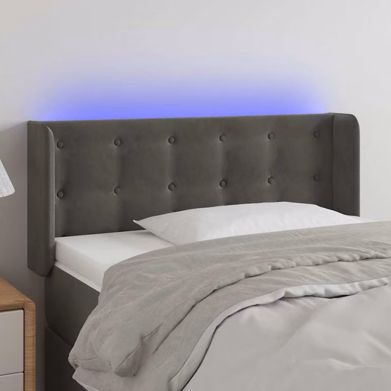 Testiera con LED e porte USB vidaXL in velluto grigio, L 93 cm x P 16 cm x H 78-88 cm