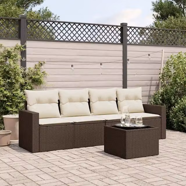 Set Divano da Giardino 5 pz con Cuscini Marrone in Polyrattan 3251030