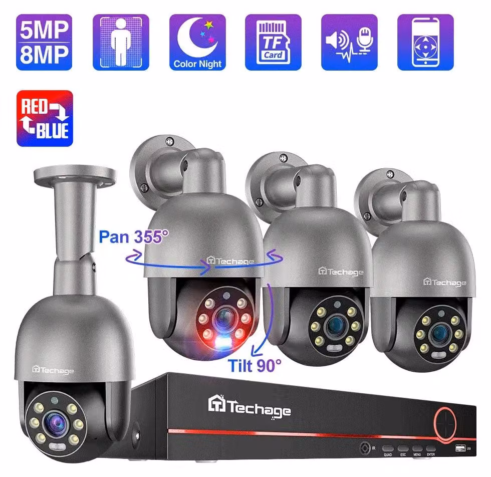 Kit di telecamere di sicurezza a 8 canali, sistema di videosorveglianza PTZ 4K con rilevamento di persone tramite intelligenza artificiale e audio bidirezionale