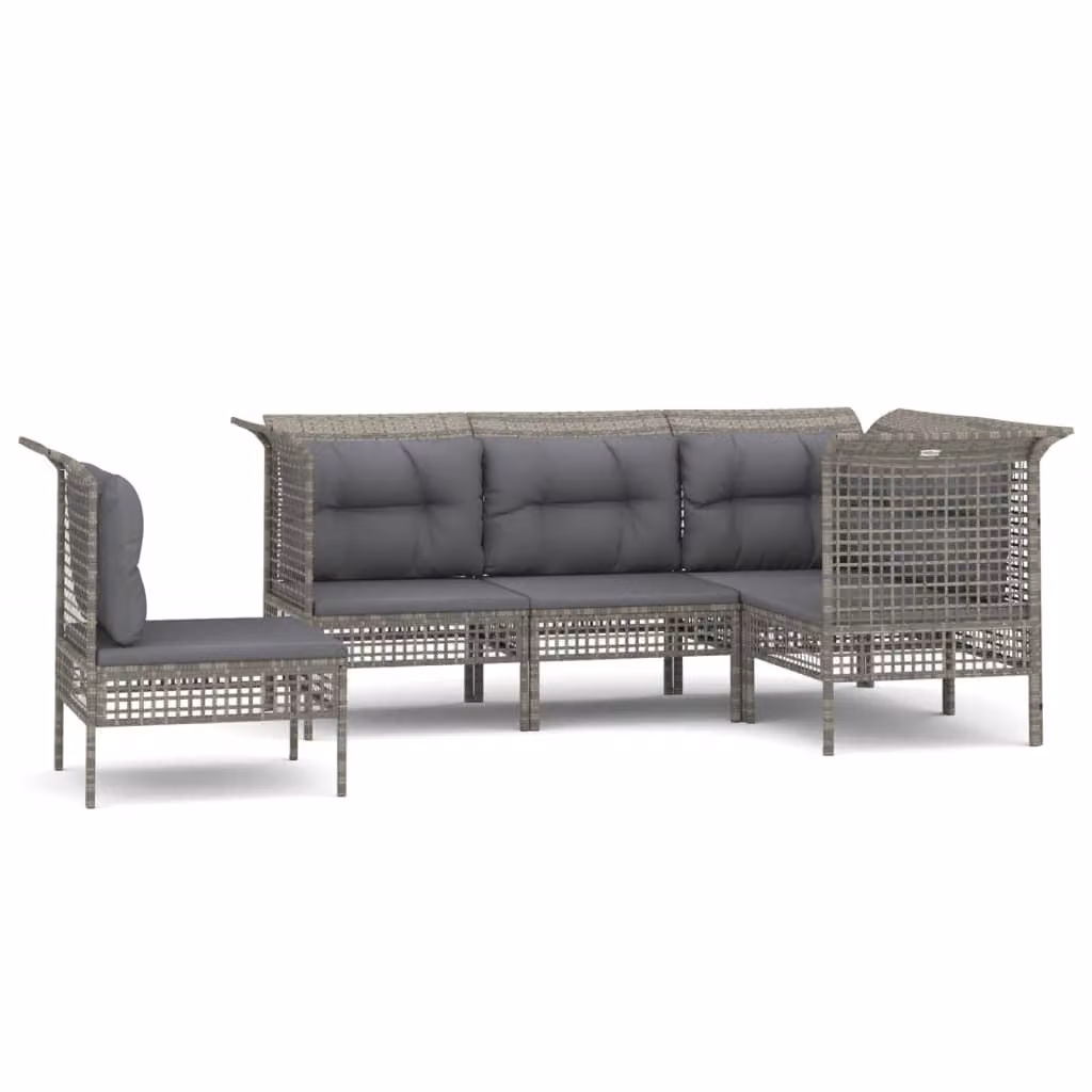 Set Divani da Giardino 5 pz con Cuscini in Polyrattan Grigio