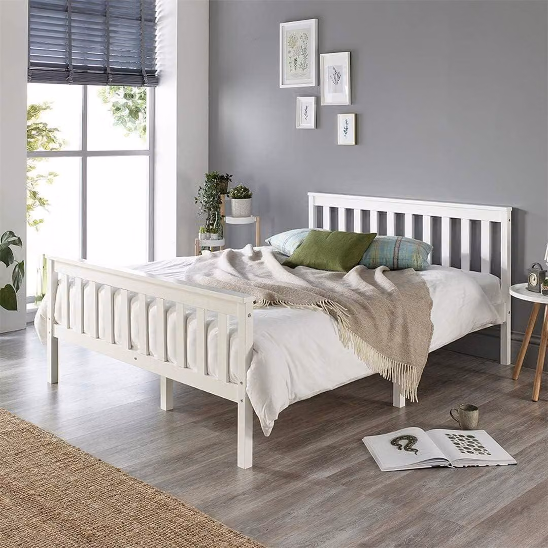 Letto in legno, stile shaker, bianco, 140x200 cm, robusto, facile da montare