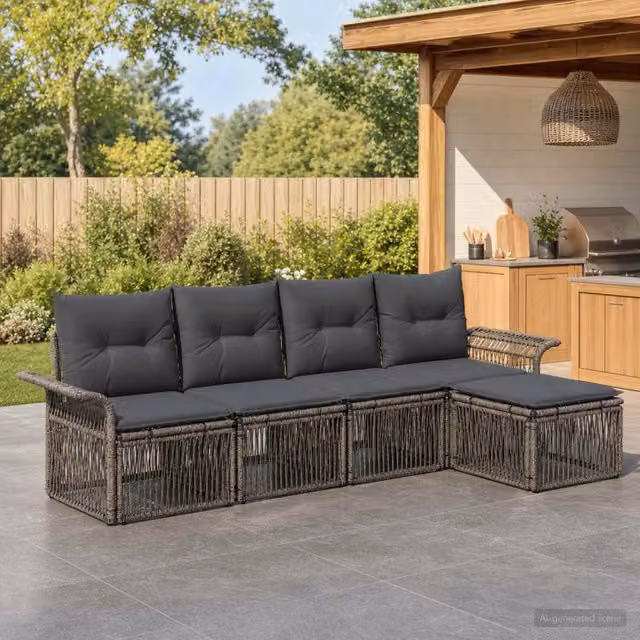 Set Divano da Giardino a L vidaXL in Polyrattan Grigio con 5 Pezzi e Cuscini Inclusi – 1