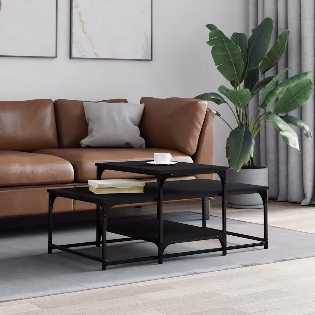 vidaXL Tavolino da Salotto Moderno Nero in Legno Multistrato L: 102 cm, P: 60 cm, H: 45 cm