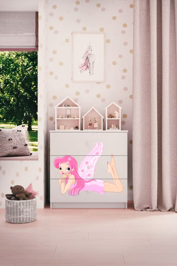 Cassettiera per bambini elfo con ali nel colore bianco Babydreams