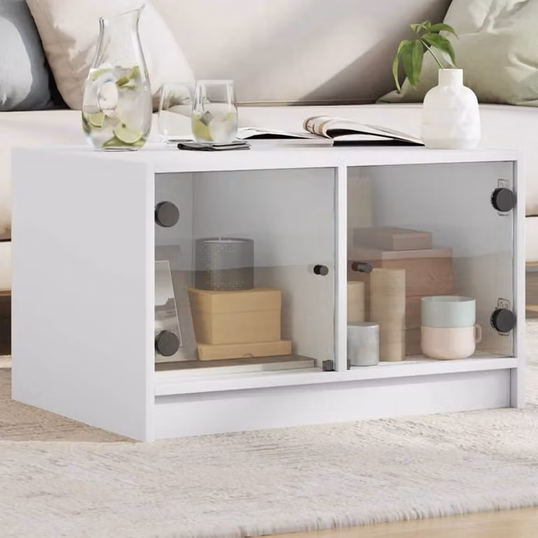 Maison Exclusive - Tavolino con ante in vetro bianco 68x50x42 cm