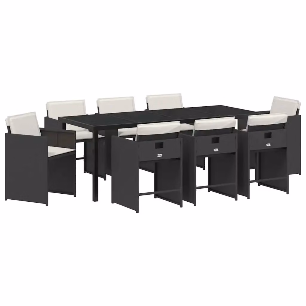 Set da pranzo per giardino e terrazzo vidaXL in polyrattan nero con piano in vetro e 9 pezzi – 2